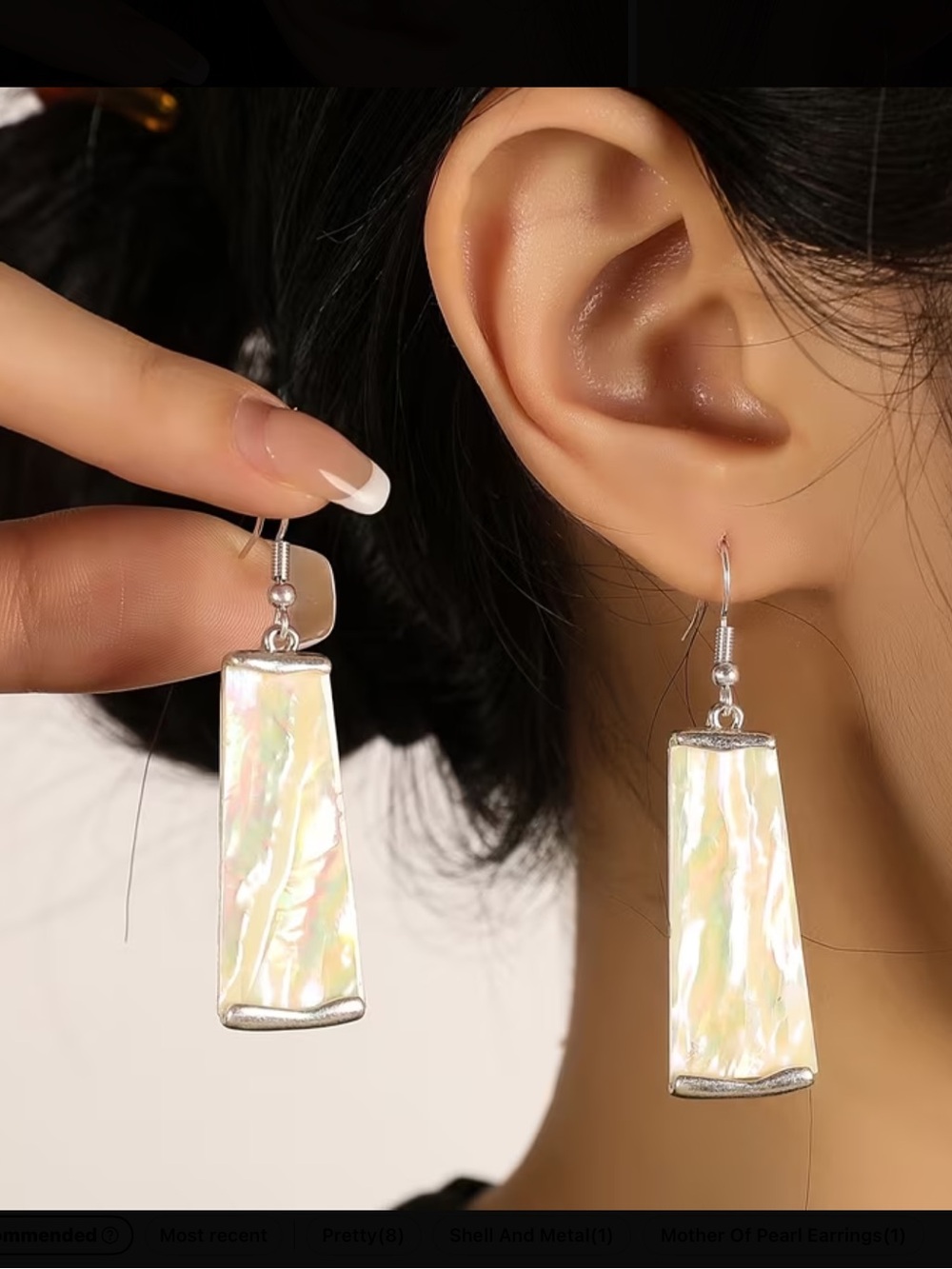 Trapezoid Mother-of-Pearl Drop Earrings - White/Iridescent